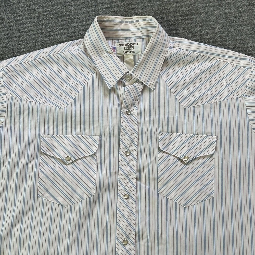 Vintage Ruddock Western Shirt Men XL Red Blue Stripe Pearl Snap Made USA July 4